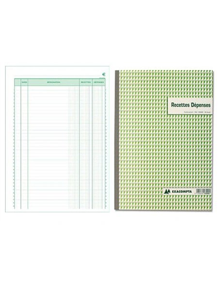 Manifold autocopiant exacompta recettes dépenses a4 210x297mm foliotage 50 duplis.