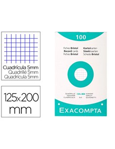 Etui de 100 fiches exacompta bristol blanc quadrille 5x5 uni perforee 125x200mm.
