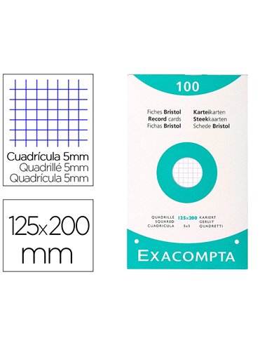 Etui de 100 fiches exacompta bristol blanc quadrille 5x5 uni perforee 125x200mm.