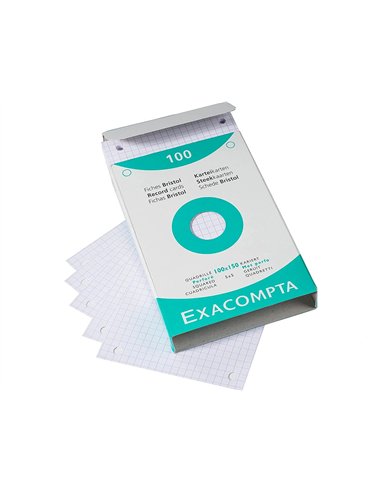 Etui de 100 fiches exacompta bristol blanc quadrille 5x5 uni perforee 125x200mm.