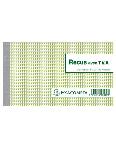 Manifold autocopiant exacompta reçus tva 180x105mm foliotage 50 duplis.