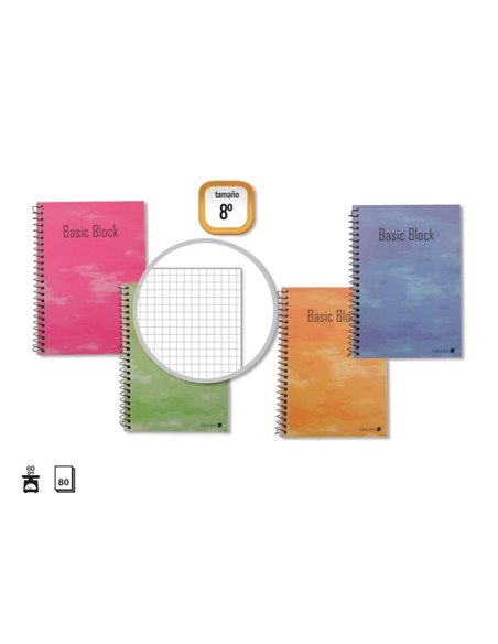 Cahier à spirales doré 8º Naturel (153 x 102 mm) 80 feuilles 60 g - Marges marquées - Couverture plastifiée standard - Couleurs 