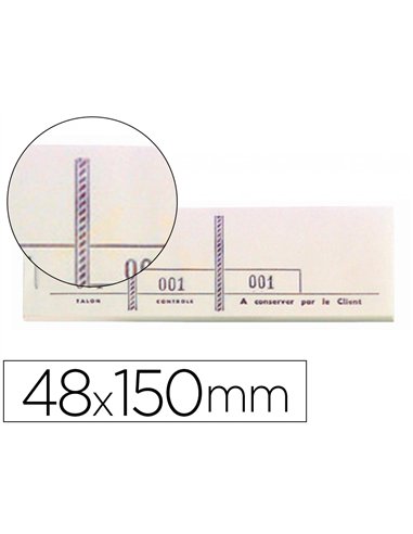 Bloc exacompta passe-partout 48x150mm 100 feuillets 3 coupons numérotés 1/1000 détachables souche.