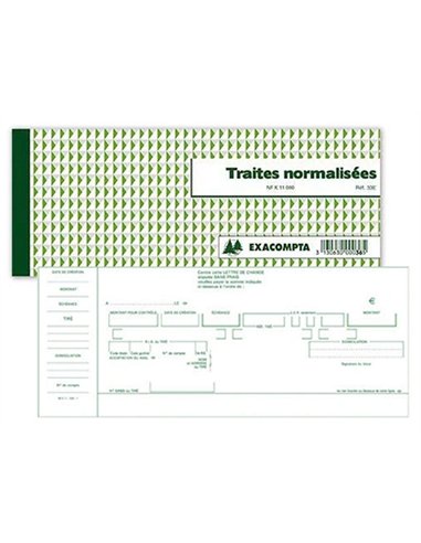 Carnet à souche exacompta traites normalisées 21x10,5cm 50 feuillets 95g papier chèque amagnétique.