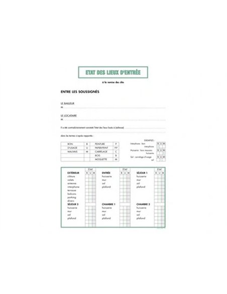 État des lieux exacompta entrée sortie liasse 2 feuilles.
