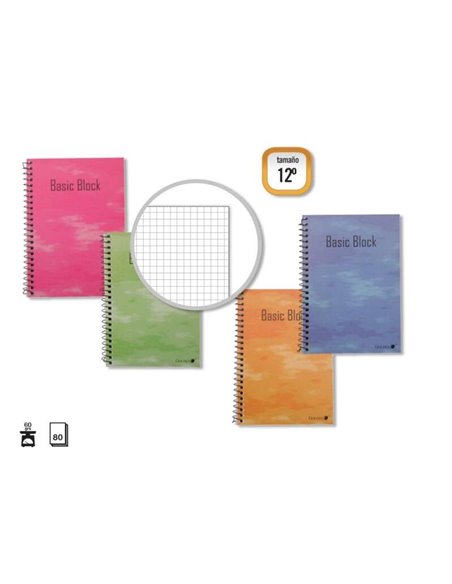 Cahier à spirales doré 12º Naturel (85x125mm) 80 feuilles 60gr - Marges marquées - Couverture plastifiée normale - Couleurs asso