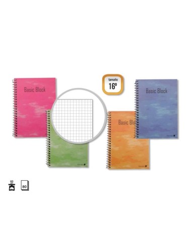 Cahier à spirales doré 16º Naturel (102x71mm) 80 feuilles 60gr quadrillé - Couverture plastifiée - Marges marquées - Couleurs as