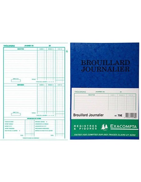 Registre comptable piqué exacompta brouillard journalier 270x195mm vertical 40 pages.