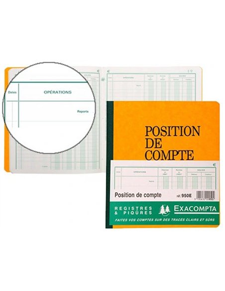 Registre exacompta position de compte 210x190mm 80 pages.