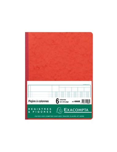 Registre piqûre exacompta colonnes 250x320mm 31 lignes 6 colonnes/page 80 pages.