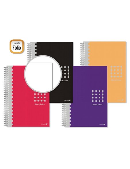 Cahier à spirales doré Folio 80 feuilles 60 g/m² lisse - Marges marquées - Couverture extra rigide - Couleurs assorties