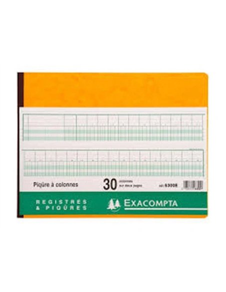 Registre piqûre exacompta colonnes 320x250mm 31 lignes 30 colonnes/2 pages 80 pages.