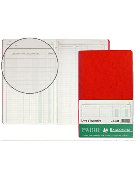 Livre inventaire exacompta 320x195mm vertical 31 lignes 80 pages.
