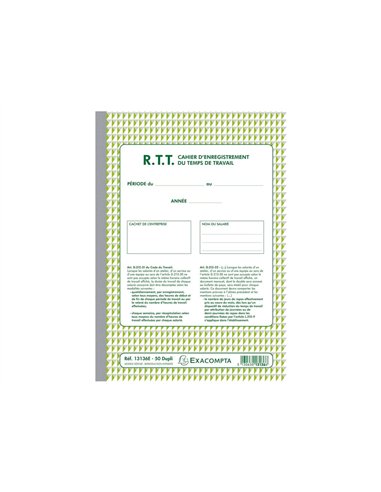 Cahier autocopiant exacompta enregistrement temps travail a4 210x297mm 50 duplis.