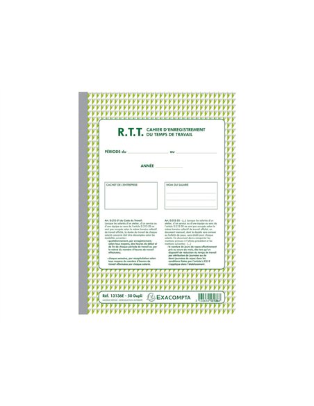 Cahier autocopiant exacompta enregistrement temps travail a4 210x297mm 50 duplis.