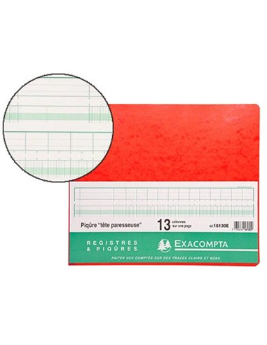 Manifold comptable exacompta piqué tête paresseuse 320x250mm vertical 31 lignes 80 pages 13 colonnes/page.