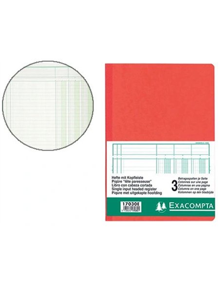 Manifold comptable exacompta piqué tête paresseuse 297x210mm vertical 34 lignes 80 pages 3 colonnes/page.