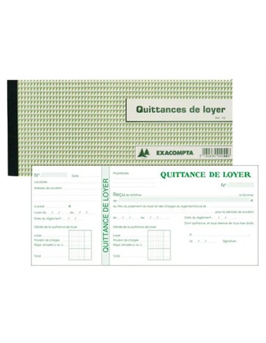 Carnet à souche exacompta quittances loyer 16,5x10,5cm 50 feuillets 95g papier chèque amagnétique.