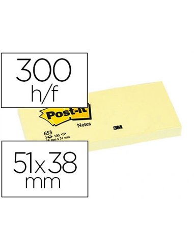Bloc-notes post-it 653 51x38mm 100f/bloc repositionnables coloris jaune étui 3 blocs.