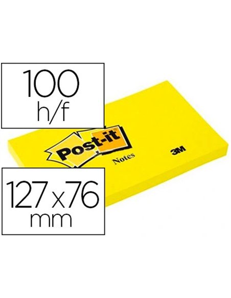 Bloc-notes post-it couleurs néon 127x76mm 100f repositionnables coloris jaune fluo.