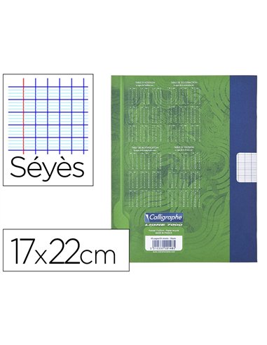 Cahier pique clairefontaine brouillon couverture carte offset papier velin surfin 17x22cm 48p seyes 56g coloris vert.