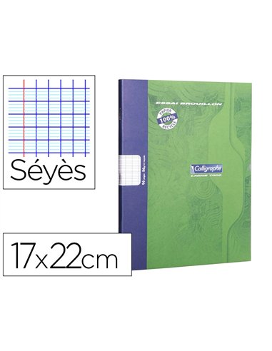 Cahier pique clairefontaine brouillon couverture carte offset papier velin surfin 17x22cm 96p seyes 56g coloris vert.