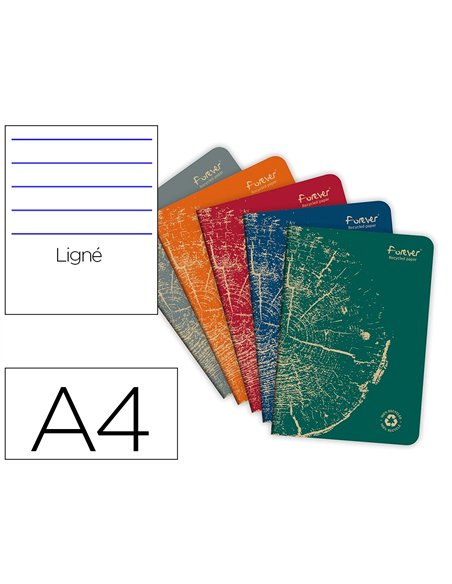 Cahier clairefontaine forever premium a4 90g recycle 96 pages ligne coloris assortis.