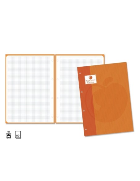 Recharge Golden Extra 80 feuilles 90 g/m², quadrillage 4x4, format A4, 4 trous et bande orange