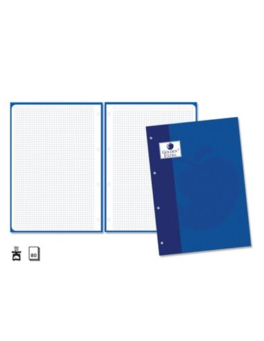 Recharge Golden Extra 80 feuilles 90 g/m², quadrillage 4x4, format A4, 4 trous et bande bleue