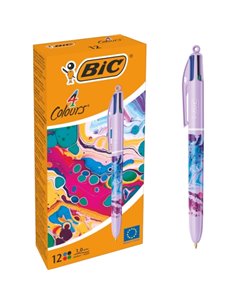 Stylo bille rétractable Bic 4 couleurs Decors Hydro - Pointe moyenne 1,0 mm - Encre à base d'huile - 4 couleurs