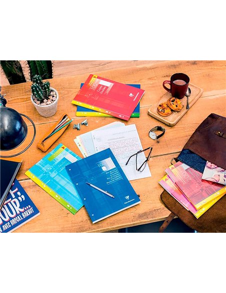 Copie double clairefontaine a4 21x29,7cm papier velin veloute 300 pages 90g seyes perforees sous film coloris blanc.