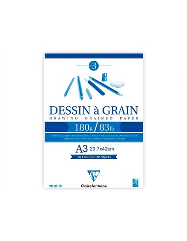 Bloc dessin grain clairefontaine a3 encoll blanc 29,7cmx42cm 180gr 30f.