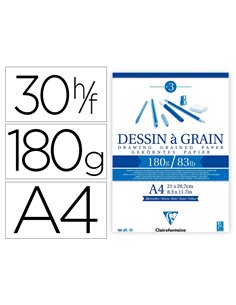 Bloc dessin grain clairefontaine a4 encoll blanc 21cmx29,7cm 180gr 30 f.