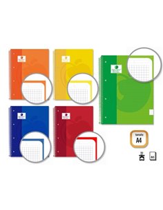 Cahier à spirales Golden Extra A4 80 feuilles 90 g/m² quadrillé 5x5 - Feuilles microperforées avec bande colorée - Couverture ri