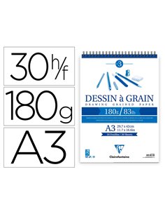 Bloc dessin grain clairefontaine spirale a3 blanc 29,7cmx42cm 180gr 30f.