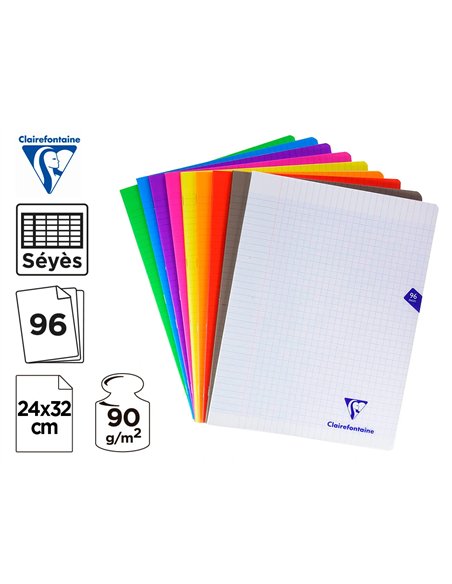 Cahier pique clairefontaine mimesys couverture polypropylene 24x32cm 96 pages 90g seyes coloris.