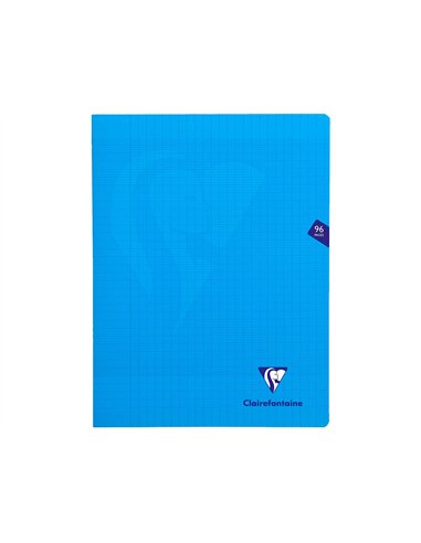 Cahier piqué clairefontaine mimesys couverture polypropylène a4+ 24x32cm 96 pages 90g réglure séyès coloris bleu.