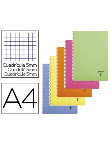 Cahier clairefontaine linicolor reliure intégrale assortiment fresh a4 21x29,7cm 100 pages 90g 5x5mm.