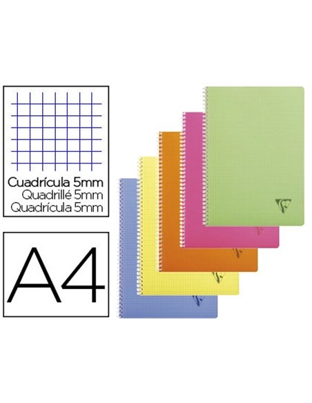 Cahier clairefontaine linicolor reliure intégrale assortiment fresh a4 21x29,7cm 100 pages 90g 5x5mm.