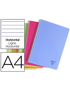 Cahier clairefontaine linicolor reliure intégrale assortiment fresh a4 21x29,7cm 180 pages 90g ligné + marge.