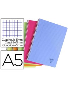 Cahier clairefontaine linicolor reliure intégrale assortiment fresh a5 14,8x21cm 180 pages 90g 5x5mm.