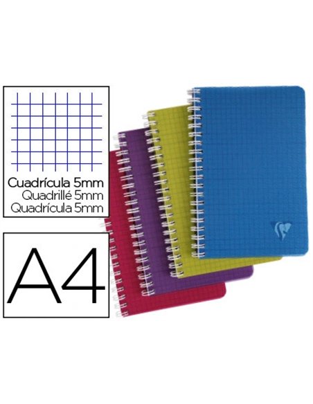 Cahier clairefontaine linicolor intensive reliure intégrale a4 21x29,7cm 100 pages 90g réglure 5x5mm coloris assortis.