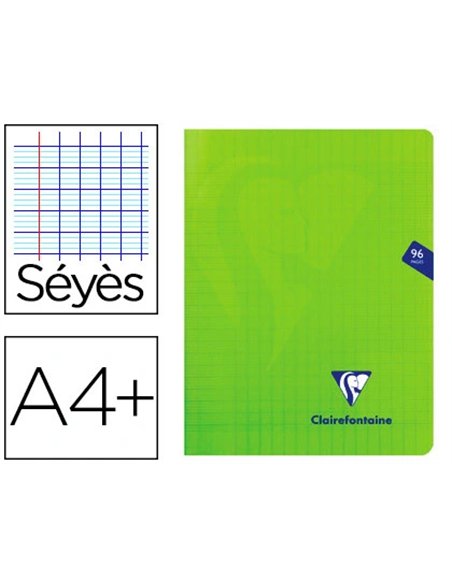 Cahier piqué clairefontaine mimesys couverture polypropylène a4+ 24x32cm 96 pages 90g réglure séyès coloris vert.