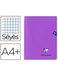 Cahier piqué clairefontaine mimesys couverture polypropylène a4+ 24x32cm 96 pages 90g réglure séyès coloris violet.