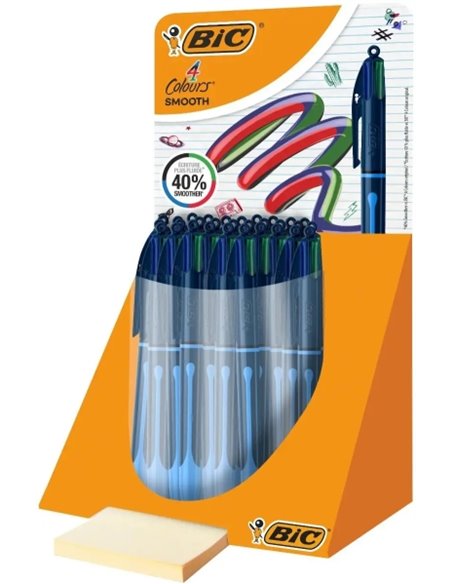 Stylo à bille rétractable Bic 4 couleurs Smooth Drop - Pointe moyenne 1,0 mm - Écriture 40 % plus fluide - 4 couleurs