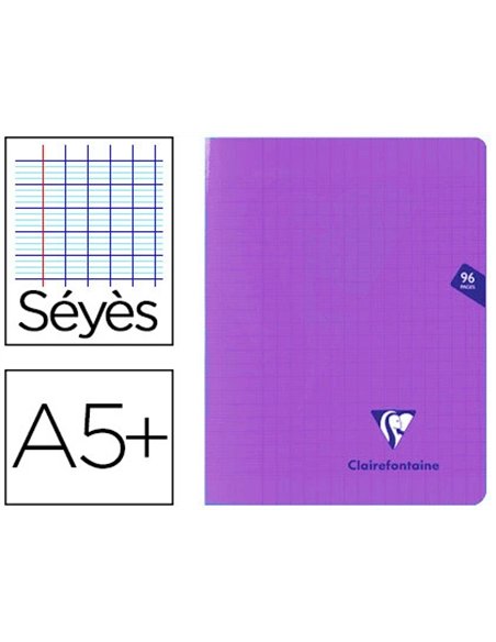 Cahier piqué clairefontaine mimesys couverture polypropylène a5+ 17x22cm 96 pages 90g réglure séyès coloris violet.