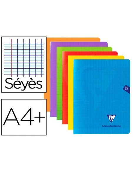 Cahier piqué clairefontaine mimesys couverture polypropylène a4+ 24x32cm 96 pages 90g réglure séyès incolore.