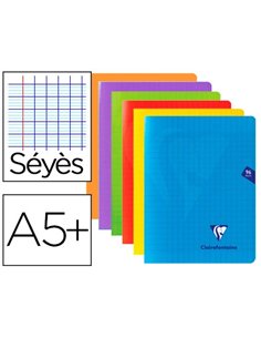 Cahier piqué clairefontaine mimesys couverture polypropylène a5+ 17x22cm 96 pages 90g réglure séyès incolore.