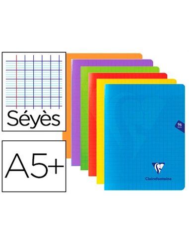 Cahier piqué clairefontaine mimesys couverture polypropylène a5+ 17x22cm 96 pages 90g réglure séyès incolore.