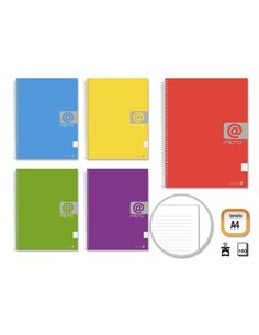 Cahier à spirales doré A4 160 feuilles 60 g/m² 1 ligné - Feuilles microperforées avec 4 trous et 4 bandes de couleur - Couvertur